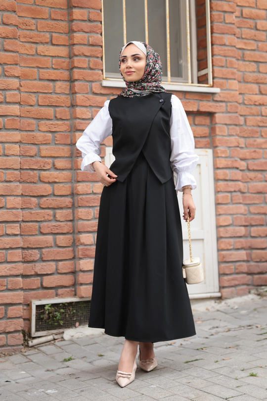 Omuz Düğme Detaylı Takım Siyah