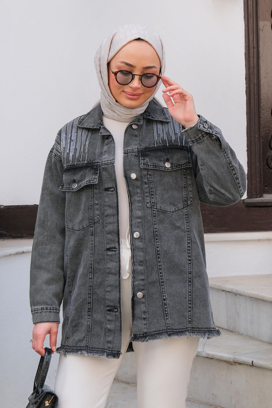 Omuz Pul Detay Kot Ceket Füme