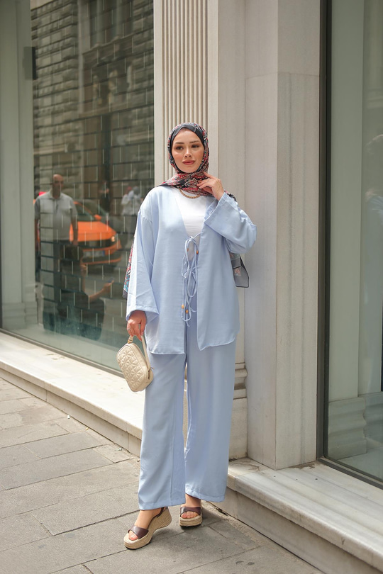 Ön Bağlama Detaylı Takım Bebe Mavi