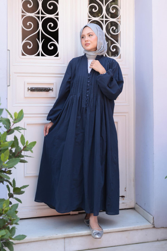 Ön Büzgülü Elbise  Lacivert