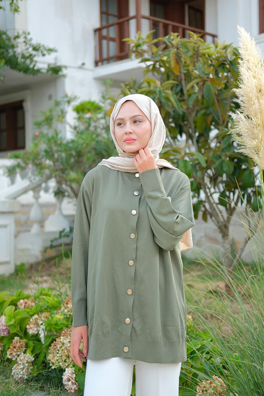 Ön Düğmeli Hırka Çağla Yeşil