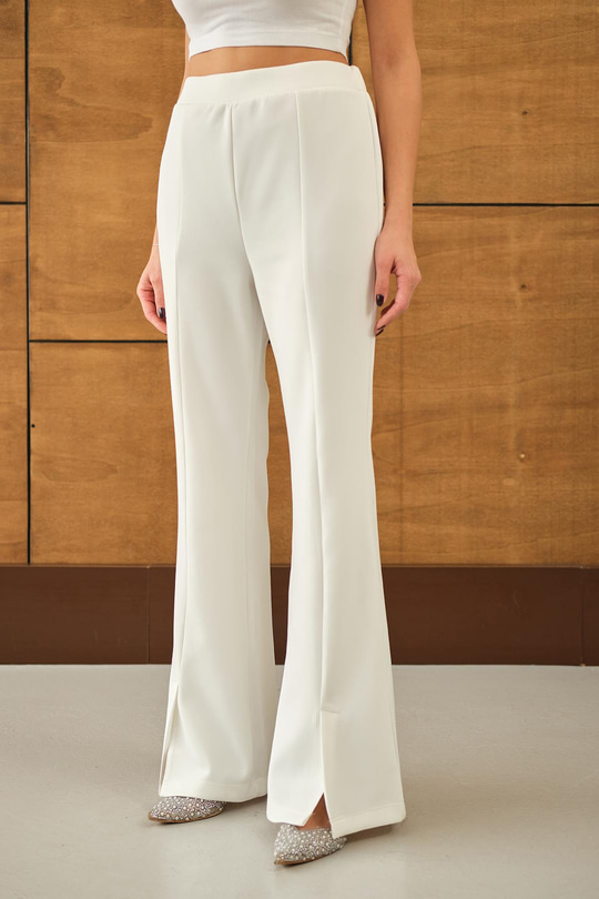 Ön Yırtmaçlı Scuba Pantolon Beyaz