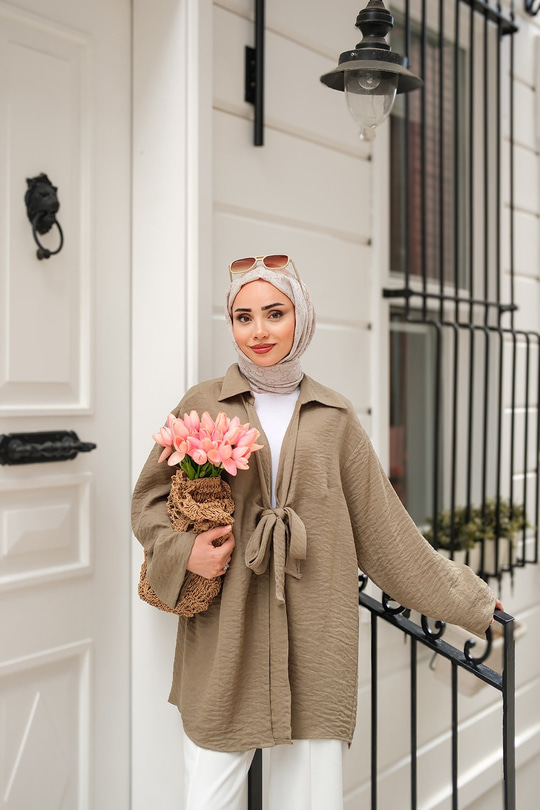 Önden Bağlamalı Ceket Haki Yeşil