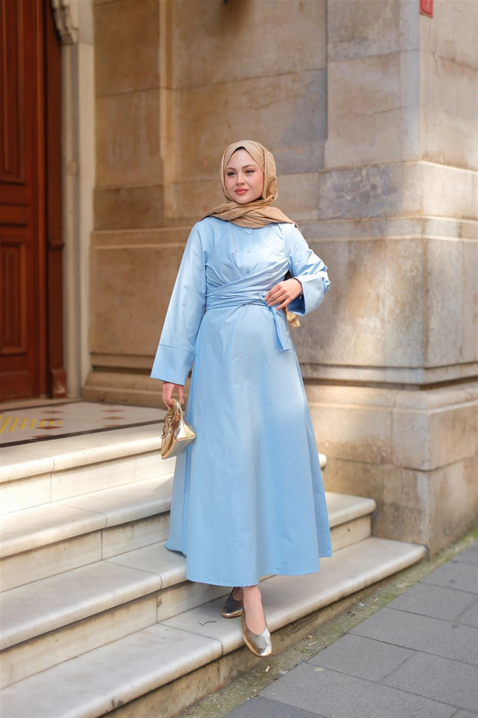 Önden Bağlamalı Elbise Mavi