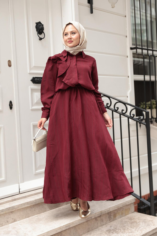 Önden Fırfır Detaylı İkili Takım Bordo