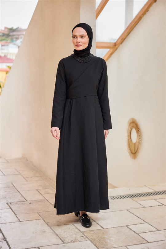 Önü Alerli Cupra Elbise Siyah