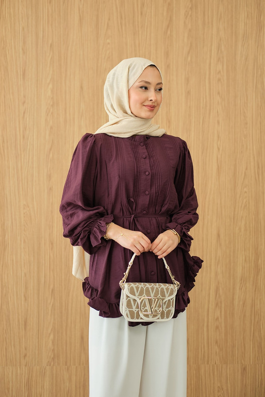 Önü Nervurlu Bel Bağlamalı Gömlek Bordo