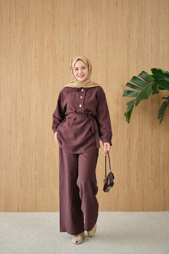 Önü Pat Düğme Detay Gömlek Yaka Takım Mürdüm