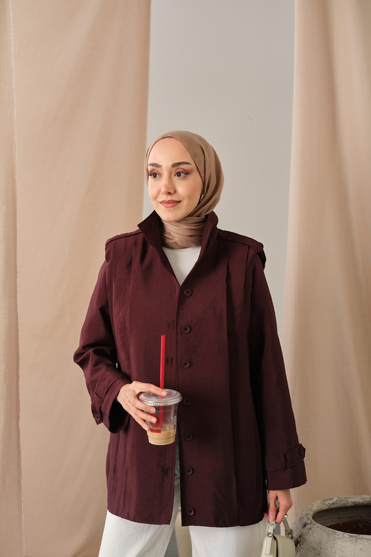 Önü Pile Detaylı Gömlek Bordo