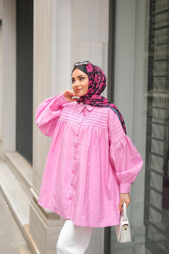 Önü Roba Detaylı Gömlek Pembe