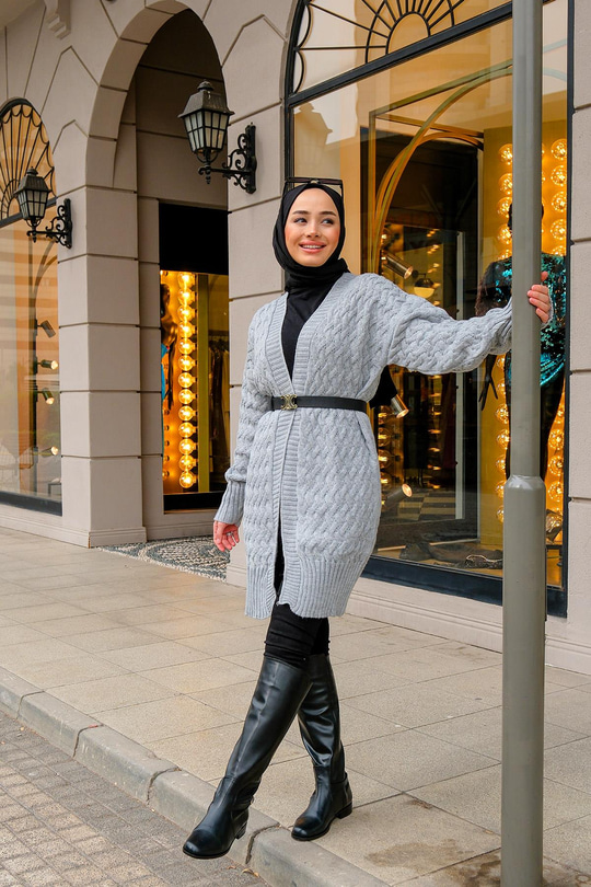 Örgü Desen Örme Hırka Gri