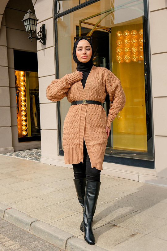 Örgü Desen Örme Hırka Vizon