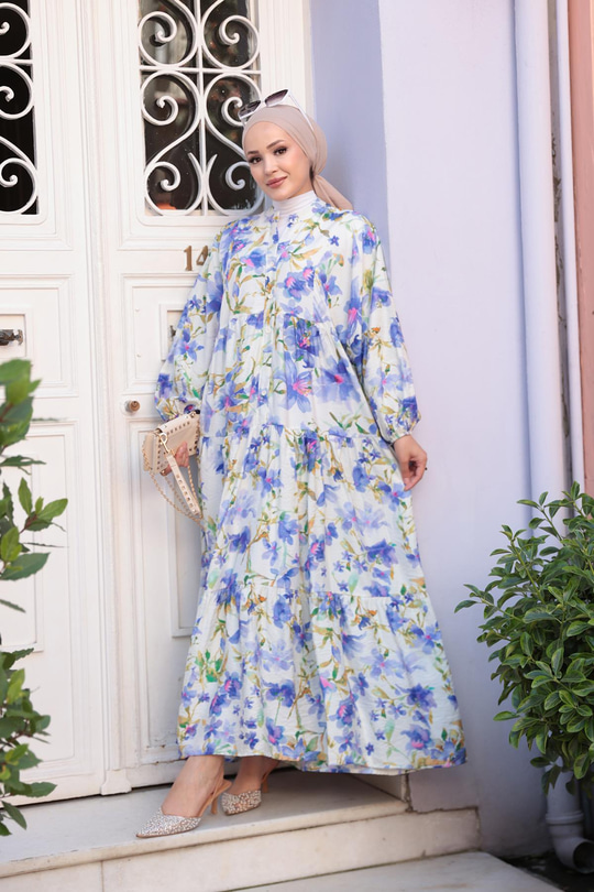 Orkide Desen Elbise Mor