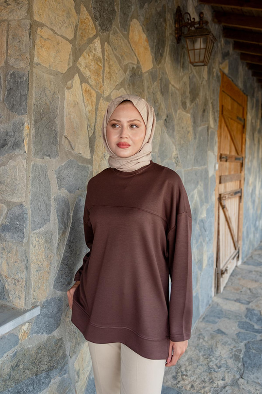 Oval Kesim Tunik Kahverengi