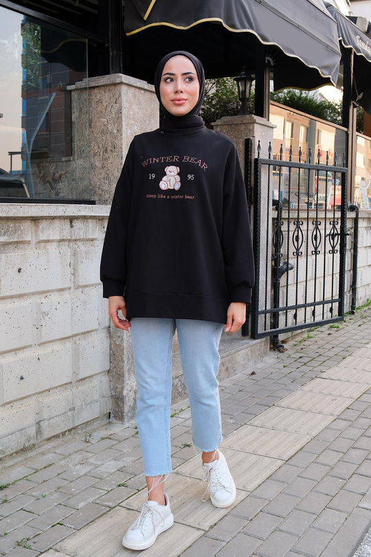 Oversize Baskılı Sweat Siyah