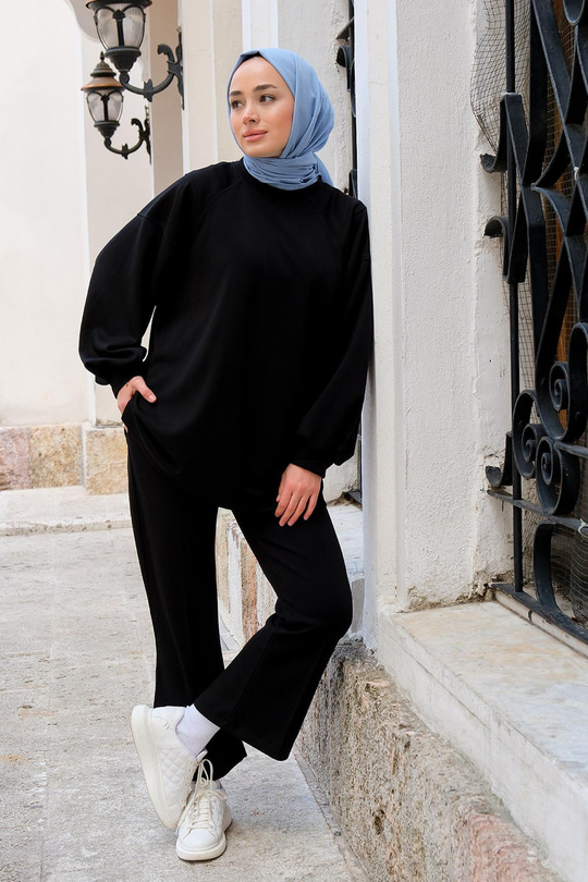 Oversize İspanyol Paça İkili Takım Siyah