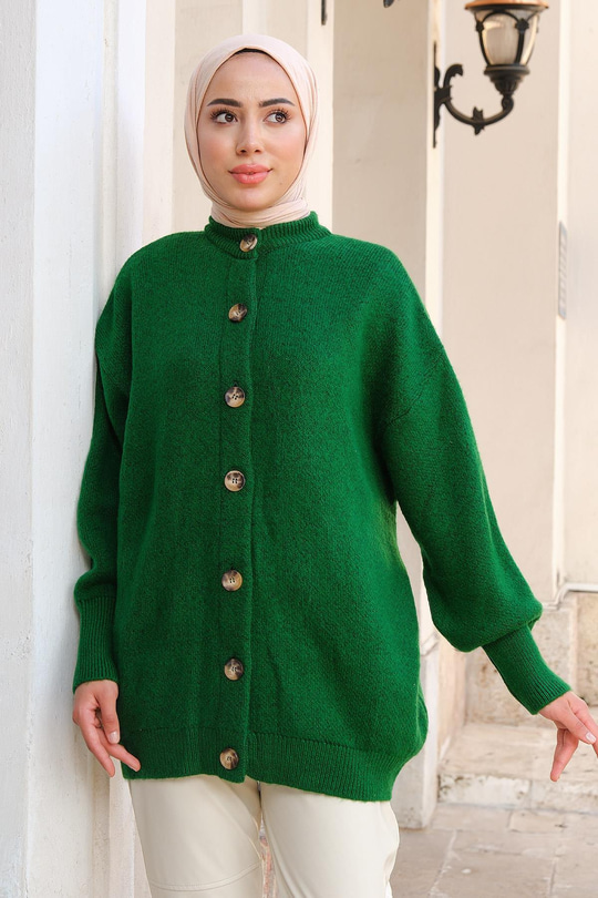 Oversize Triko Hırka Yeşil