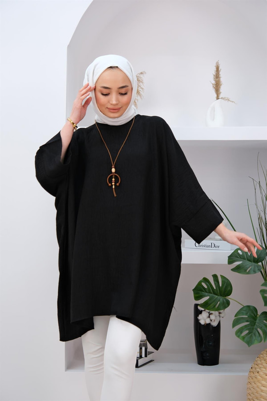 OVERSIZE YARASA KOL TUNIK SIYAH