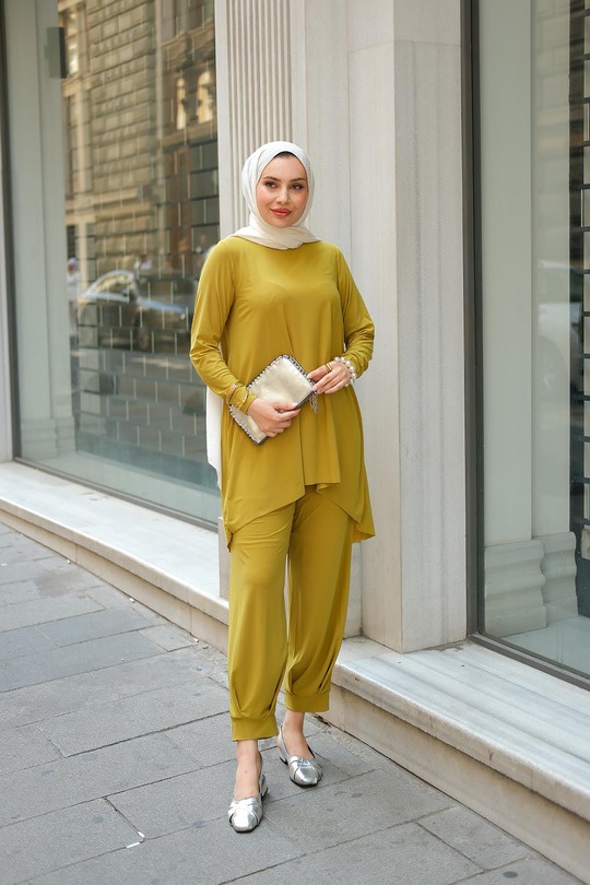 Paçası Lastik Detaylı Takım Yağ Yeşil