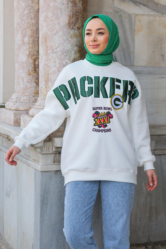Packers Bisiklet Yaka Sweatshirt  Beyaz