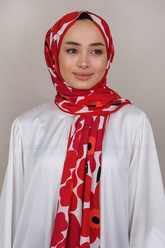 Uygun Fiyatlı PAPATYA DESEN SAL  KIRMIZI | Loccomoda.com 