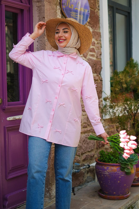 Papyon Detaylı Gömlek Pembe