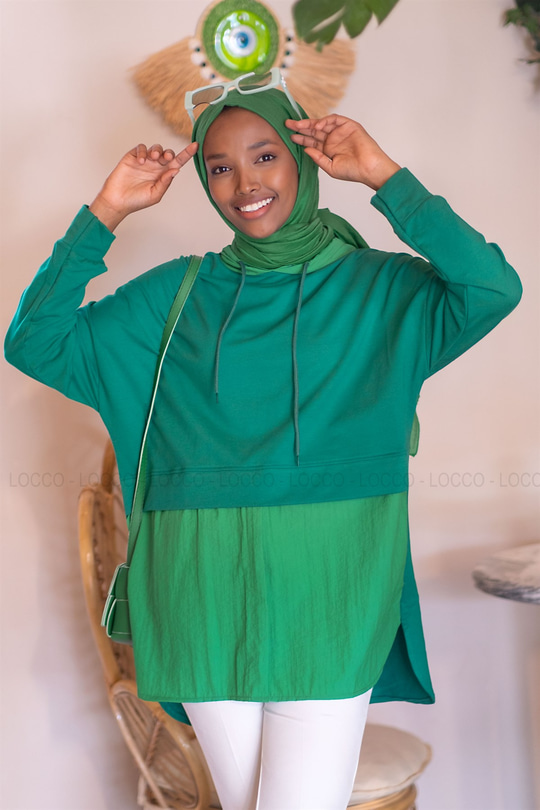 Uygun Fiyatlı PARASUT DETAY TUNIK YESIL | Loccomoda.com 