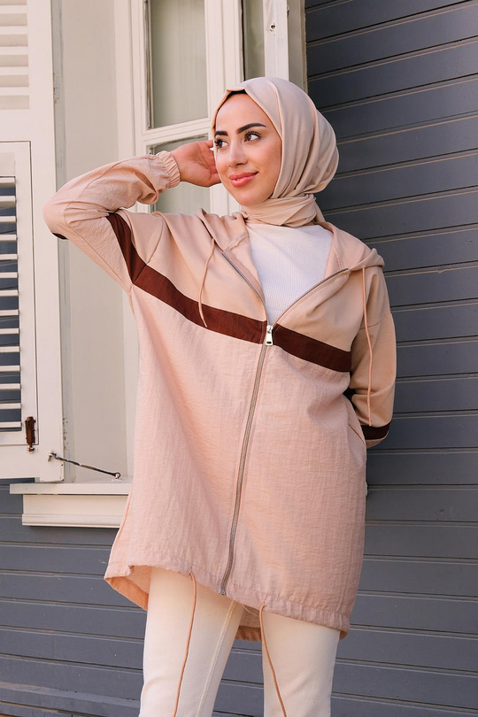 Paraşüt Detaylı Kapüşonlu Hırka Krem