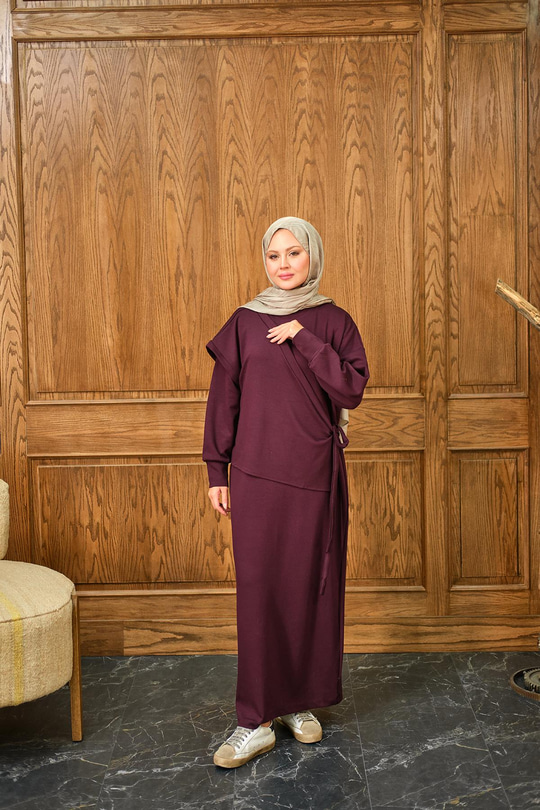 Parça Bağlamalı Elbise Mürdüm