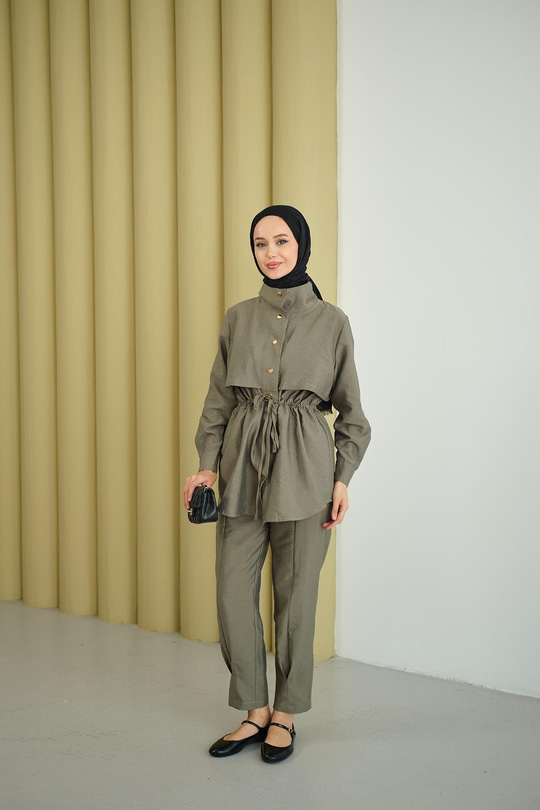 Parça Detaylı Beli Tünelli Takım Yeşil