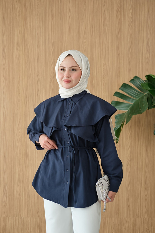 Pelerin Görünümlü Gömlek Lacivert