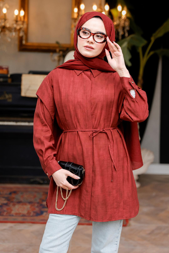 Pelerin Kol Gizli Düğmeli Gömlek Bordo