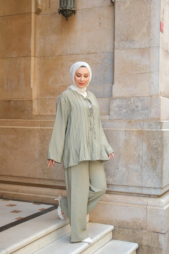 Pile Detay İkili Takım Haki Yeşil