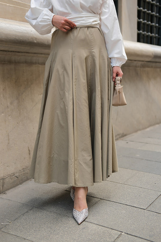 Pile Detaylı Vual Etek Küf Yeşil