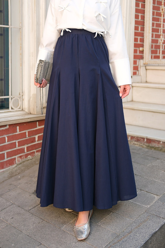 Pile Detaylı Vual Etek Lacivert