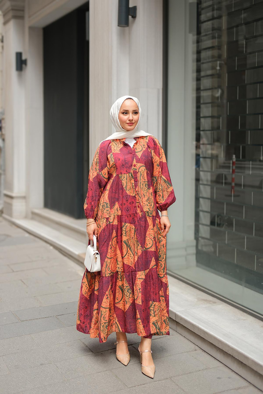 Pilea Luna Gipeli Elbise Bordo