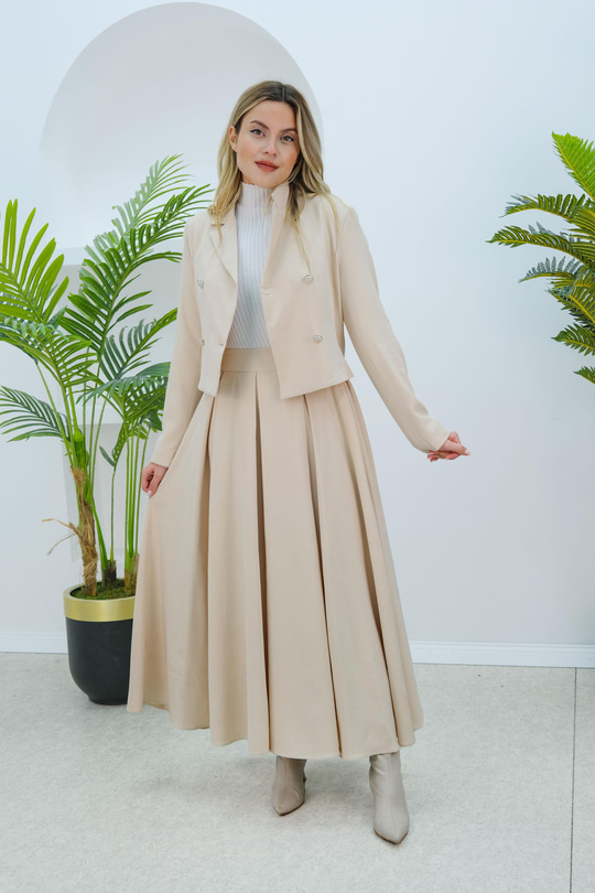 Pilikaşe Etekli İkili Takım Krem