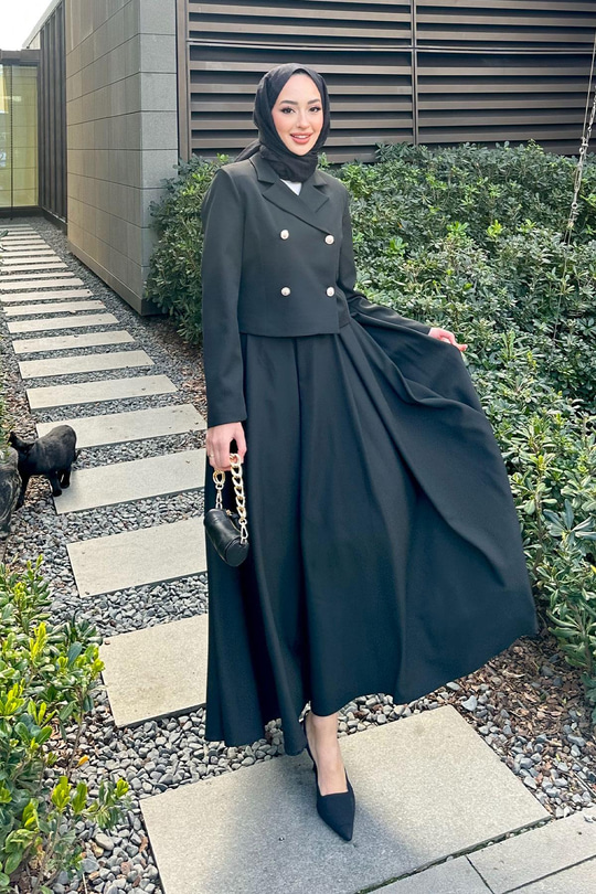 Pilikaşe Etekli İkili Takım Siyah