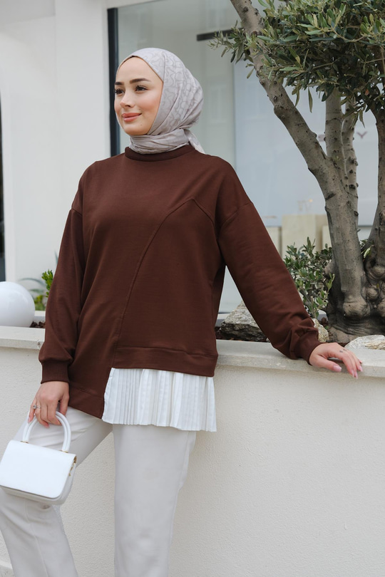 Pilise Detaylı Tunik Kahverengi