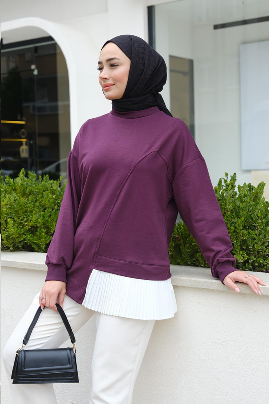 Pilise Detaylı Tunik Mürdüm