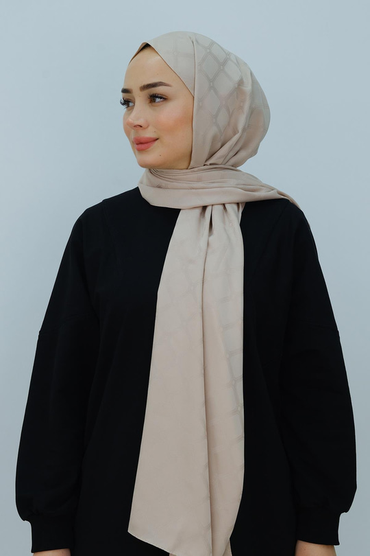 Piramit Desen Jakar Şal Açık Vizon