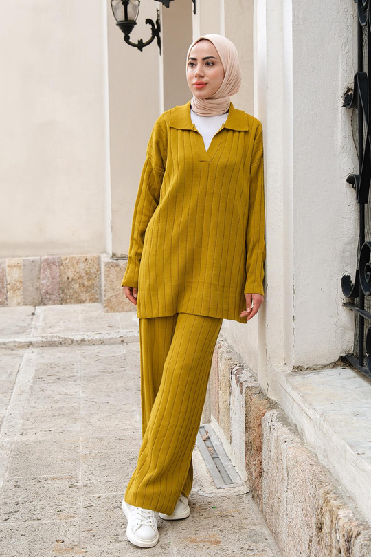 Polo Yaka Fitilli İkili Takım Yağ Yeşil