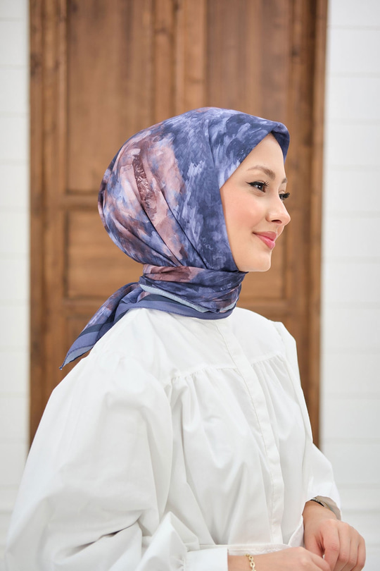 Prizma Çiçek Desen Eşarp Mavi