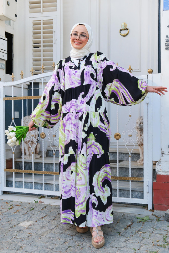 Püskül Detay Elbise Lila