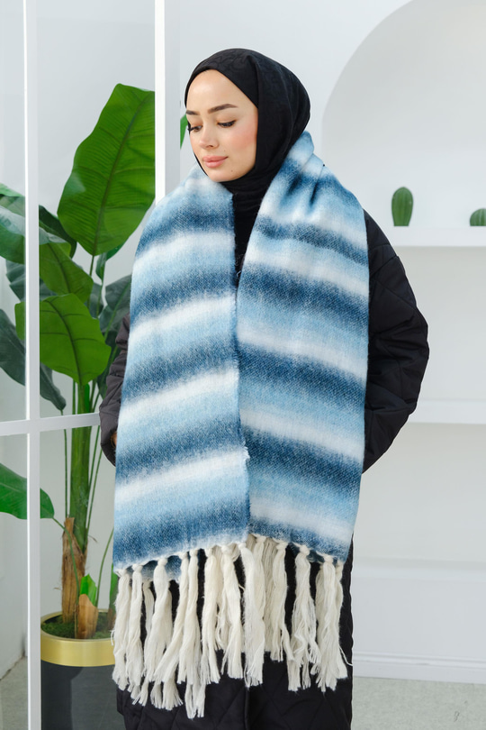 Püskül Detay Şal Açık Mavi