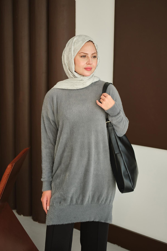 Püsküllü Tunik Gri