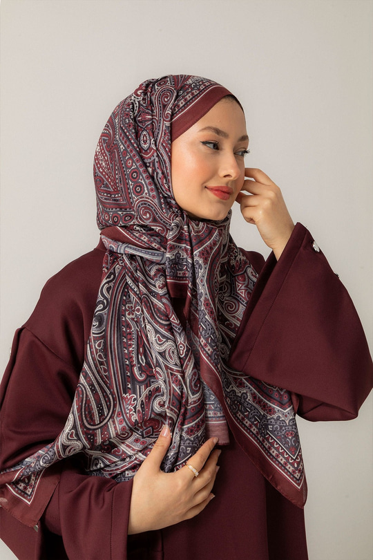 Retro Desen Soft Şal Bordo