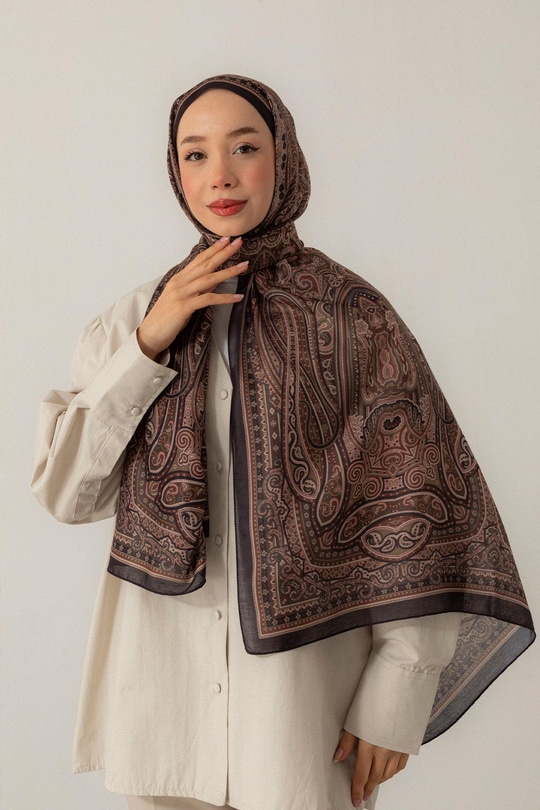 Retro Desen Soft Şal Koyu Bej
