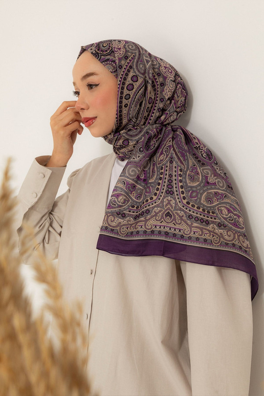 Retro Desen Soft Şal Mor