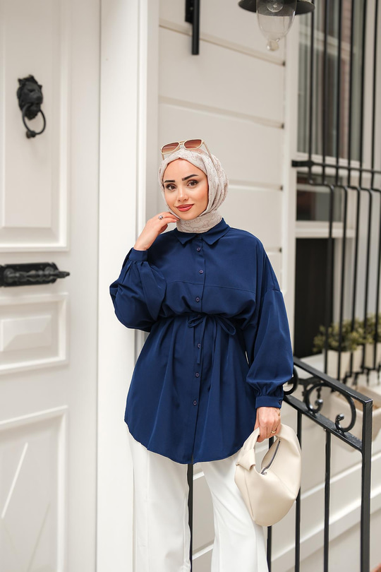 Robadan Dikişli Gömlek Lacivert